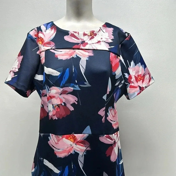 Alexia Admor Dress Short Sleeve A Line Scuba Floral Print Navy Blue Size XL - Picture 3 of 10